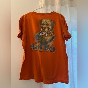 Gildan Orange 'Salty Dog' Graphic Tee with Dog and Fish Design